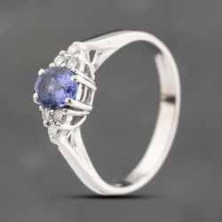 Second Hand 18ct White Gold Tanzanite & 0.15ct Brilliant Cut Diamond Cluster Ring 41482079