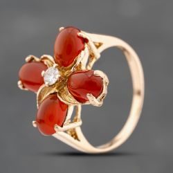 Second Hand 9ct Yellow Gold Carnelian & 0.10ct Brilliant Cut Diamond Dress Ring 41482082