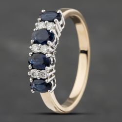 Second Hand 14ct Yellow Gold Sapphire & Diamond Oval Half Eternity Ring 41482106