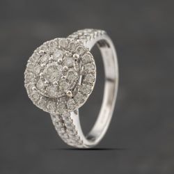 Second Hand 18ct White Gold 1.00ct Diamond Round Two Tier Cluster Ring 41482127