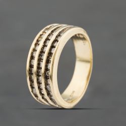 Second Hand 9ct Yellow Gold Diamond Band Three Row Ring 41482151