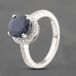 Second Hand 18ct White Gold Certificated 2.00-2.10ct Sapphire & 0.30ct Diamond Cluster Ring 41482178