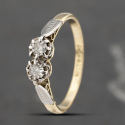 Second Hand Vintage Yellow Gold 0.21ct Brilliant Cut Diamond Two Stone Ring 41482182