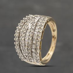 Second Hand 9ct Yellow Gold Diamond Seven Band Ring 41482200