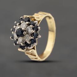 Second Hand Vintage Yellow Gold Sapphire & 0.30ct Diamond Cluster Ring 41482240