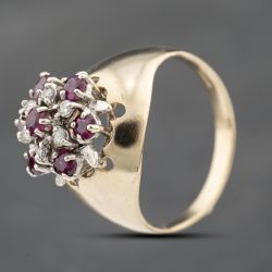 Second Hand 9ct Yellow Gold Ruby & Brilliant Cut Diamond Cluster Ring 41482247