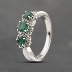 Second Hand 18ct White Gold Emerald & 0.30ct Diamond Triple Cluster Ring 41482317