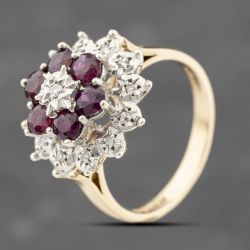 Second Hand 9ct Yellow Gold Ruby & 0.07ct Diamond Cluster Ring 41482321