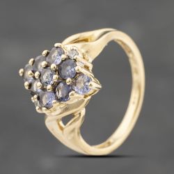 Second Hand 9ct Yellow Gold Tanzanite & 0.04ct Diamond Cluster Ring 41482325