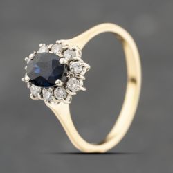 Second Hand 18ct Yellow Gold Sapphire & Diamond Flower Cluster Ring 41482348