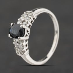 Second Hand 14ct White Gold Sapphire & 0.32ct Brilliant Cut Diamond Two Row Diamond Set Shoulders Dress Ring 41482352