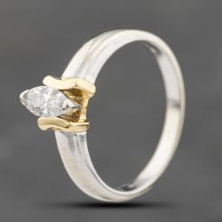 Second Hand 18ct Two Colour Gold 0.25ct Diamond Marquise Shaped Solitaire Ring 41482374