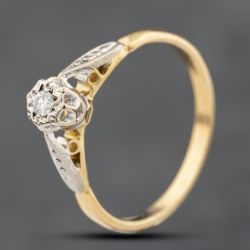 Second Hand Vintage 18ct Two Colour Gold 0.05ct Diamond Solitaire Ring 41482385