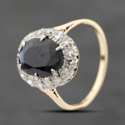 Second Hand Vintage Yellow Gold Sapphire & Brilliant Cut Diamond Cluster Ring 41482405