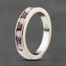 Second Hand 18ct White Gold Ruby & 0.30ct Brilliant Cut Diamond Half Eternity Ring 41482408