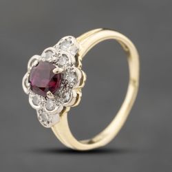Second Hand 18ct Yellow Gold Ruby & Diamond Cluster Ring 41482414