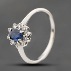Second Hand 18ct White Gold Sapphire & Diamond Flower Cluster Ring 41482417