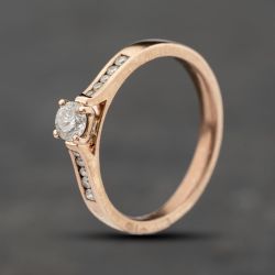 Second Hand 9ct Rose Gold 0.33ct Brilliant Cut Diamond Shoulder Set Solitaire Ring 41482435