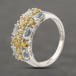 Second Hand 9ct White Gold Yellow Topaz & Cubic Zirconia Three Row Ring 41482456