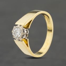 Second Hand Vintage 18ct Yellow Gold Brilliant Cut Diamond Wide Shoulders Solitaire Ring 41482464