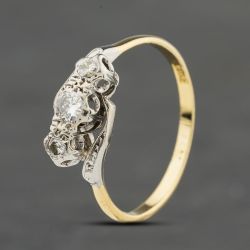 Second Hand Yellow Gold Diamond Twist Platinum Head Three Stone Ring 41482487