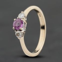 Second Hand 18ct White Gold Pink Sapphire & 0.18ct Brilliant Cut Diamond Three Stone Ring 41482517