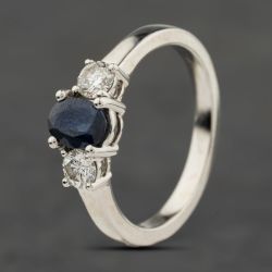 Second Hand Platinum Sapphire & 0.50ct Brilliant Cut Diamond Three Stone Ring 41482545