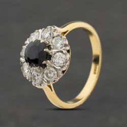 Second Hand Vintage Yellow Gold Sapphire & Diamond Large Round Cluster Ring 41482546
