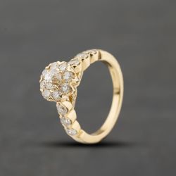 Second Hand 14ct Yellow Gold 1.66ct Diamond Flower Shoulder Set Cluster Ring 41482552