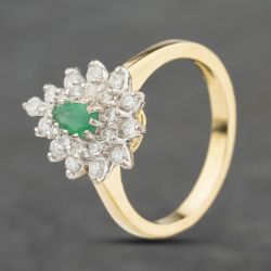 Second Hand 9ct Yellow Gold Emerald & 0.50ct Brilliant Cut Diamond Cluster Ring 41482557