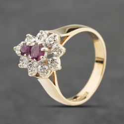 Second Hand 9ct Yellow Gold Ruby & 0.08ct Diamond Cluster Ring 41482559