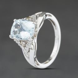 Second Hand 14ct White Gold Aquamarine & 0.15ct Diamond Le Vian Dress Ring 41482561
