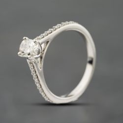 Second Hand 18ct White Gold 0.68ct Diamond Oval Shoulder Set Solitaire Ring 41482646