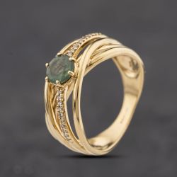 Second Hand 9ct Yellow Gold Green Tourmaline & 0.05ct Diamond Dress Ring 41482728