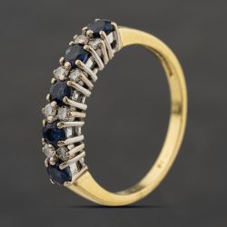 Second Hand 18ct Yellow Gold Sapphire & 0.16ct Brilliant Cut Diamond Half Eternity Ring 41482753
