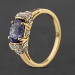 Second Hand 18ct Yellow Gold Tanzanite & 0.22ct Brilliant Cut Diamond Oval Dress Ring 41482756
