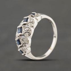 Second Hand 18ct White Gold Sapphire & 0.18ct Brilliant Cut Diamond Swirls Dress Ring 41482766