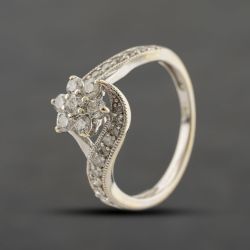 Second Hand 9ct White Gold 0.62ct Brilliant Cut Diamond Flower Twist Cluster Ring 41482785
