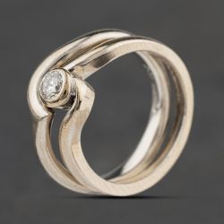 Second Hand 18ct White Gold 0.20ct Brilliant Cut Diamond Rubover Bridal Ring Set 41482917
