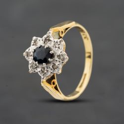 Second Hand 18ct Yellow Gold Sapphire & Diamond Flower Cluster Ring 41482980