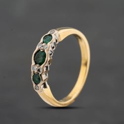 Second Hand 18ct Yellow Gold Emerald & 0.07ct Brilliant Cut Diamond Half Eternity Ring 41483029