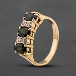 Second Hand Vintage 18ct Yellow Gold Tourmaline & 0.08ct Diamond Seven Stone Ring 41483035