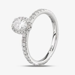 Second Hand 18ct White Gold 0.65ct Diamond Oval Halo Ring 4148433