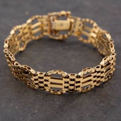 Second Hand 9ct Yellow Gold Four Bar 6.5 Inch Gate Bracelet 41531030