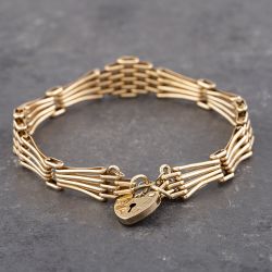 Second Hand 9ct Yellow Gold Fan Design 5 Bar 7.5 Inch Gate Bracelet 41531073