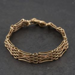 Second Hand 9ct Two Colour Gold Scroll Engraved Infinity Cross Pattern 8 Inch Gate Bracelet 41531081