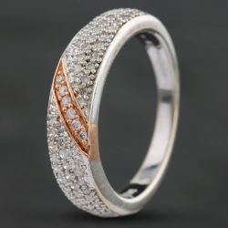 Second Hand 9ct Two Colour Gold Diamond Band Three Row Ring 4158001161