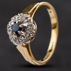 Second Hand Vintage Yellow Gold Sapphire & Diamond Cluster Ring 4158493