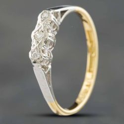 Second Hand Vintage Yellow Gold & Platinum Old Cut Diamond Three Stone Ring 4158766