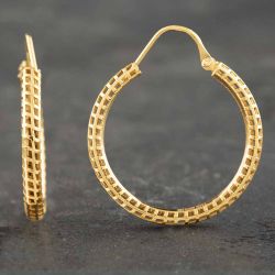 Second Hand 18ct Yellow Gold Basket Weave Hoop Earrings 4165616